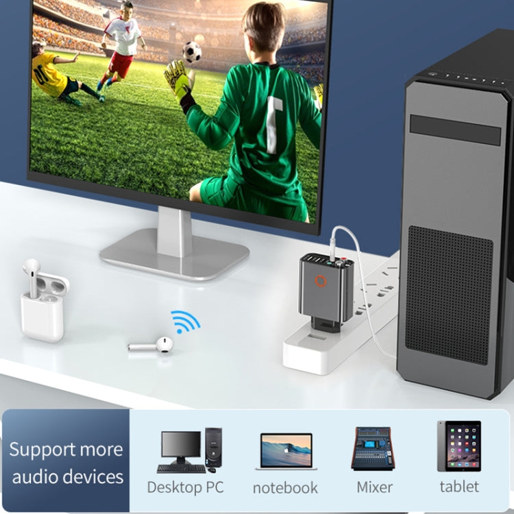 K16 2 in 1 3.5 มม. AUX + RAC ปลั๊กเอาต์พุตคู่ Bluetooth 5.0 เครื่องส่งสัญญาณเสียงพร้อมรีโมทคอนโทรล, ปลั๊ก EU, EU Plug
