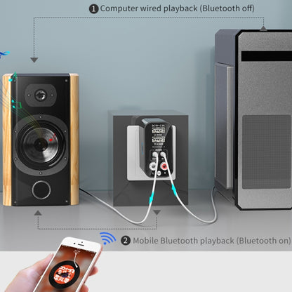 K16 2 in 1 3.5 มม. AUX + RAC ปลั๊กเอาต์พุตคู่ Bluetooth 5.0 เครื่องส่งสัญญาณเสียงพร้อมรีโมทคอนโทรล, ปลั๊ก EU, EU Plug
