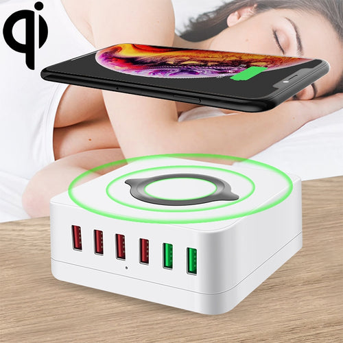 E6 7 In 1 สถานีชาร์จไร้สายมัลติฟังก์ชั่น USB ที่วางซ็อกเก็ตอัจฉริยะขาตั้ง