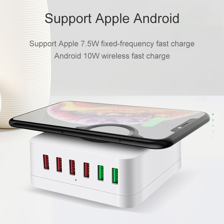 E6 7 In 1 สถานีชาร์จไร้สายมัลติฟังก์ชั่น USB ที่วางซ็อกเก็ตอัจฉริยะขาตั้ง