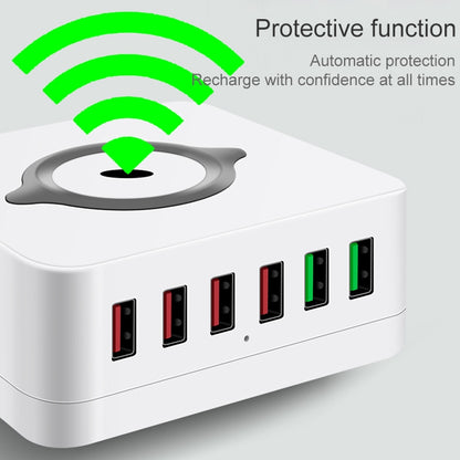 E6 7 In 1 สถานีชาร์จไร้สายมัลติฟังก์ชั่น USB ที่วางซ็อกเก็ตอัจฉริยะขาตั้ง