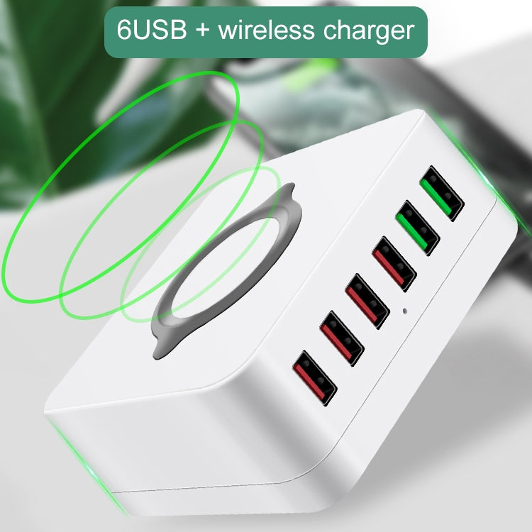 E6 7 In 1 สถานีชาร์จไร้สายมัลติฟังก์ชั่น USB ที่วางซ็อกเก็ตอัจฉริยะขาตั้ง