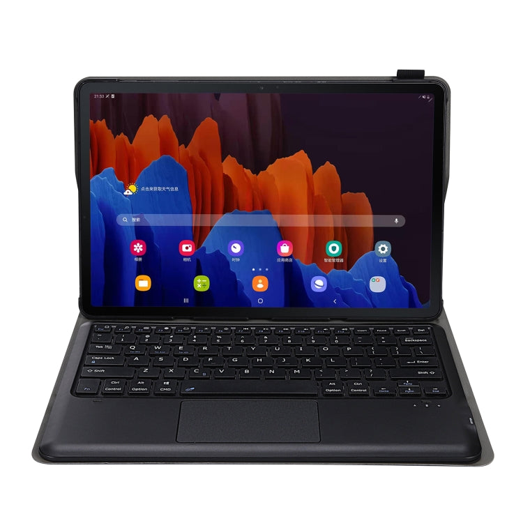 A970-A เคสแท็บเล็ตหนังคีย์บอร์ด Bluetooth แบบแยกส่วนได้สำหรับ Samsung Galaxy Tab S7 / S7 FE T730 / S7+ T970 / T975 พร้อมทัชแพดและที่วาง