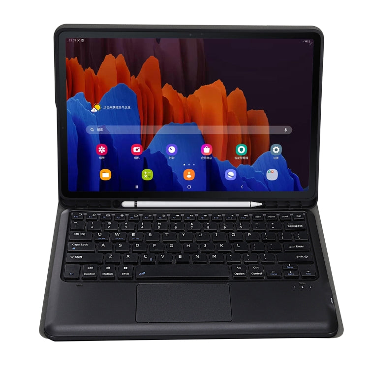 A970B-A เคสแท็บเล็ตหนังคีย์บอร์ด Bluetooth แบบแยกได้สำหรับ Samsung Galaxy Tab S7 FE T730 T736 & S7 + T970 T975 พร้อมทัชแพดและช่องเสียบปากกาและผู้ถือ