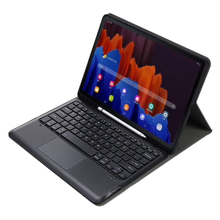 A970B-A เคสแท็บเล็ตหนังคีย์บอร์ด Bluetooth แบบแยกได้สำหรับ Samsung Galaxy Tab S7 FE T730 T736 & S7 + T970 T975 พร้อมทัชแพดและช่องเสียบปากกาและผู้ถือ