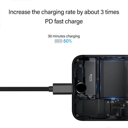 60W PD USB-C / Type-C ชายกับ USB-C / Type-C สายเคเบิลข้อมูลแบบถักชาย, ความยาวสายเคเบิล: 1 ม.