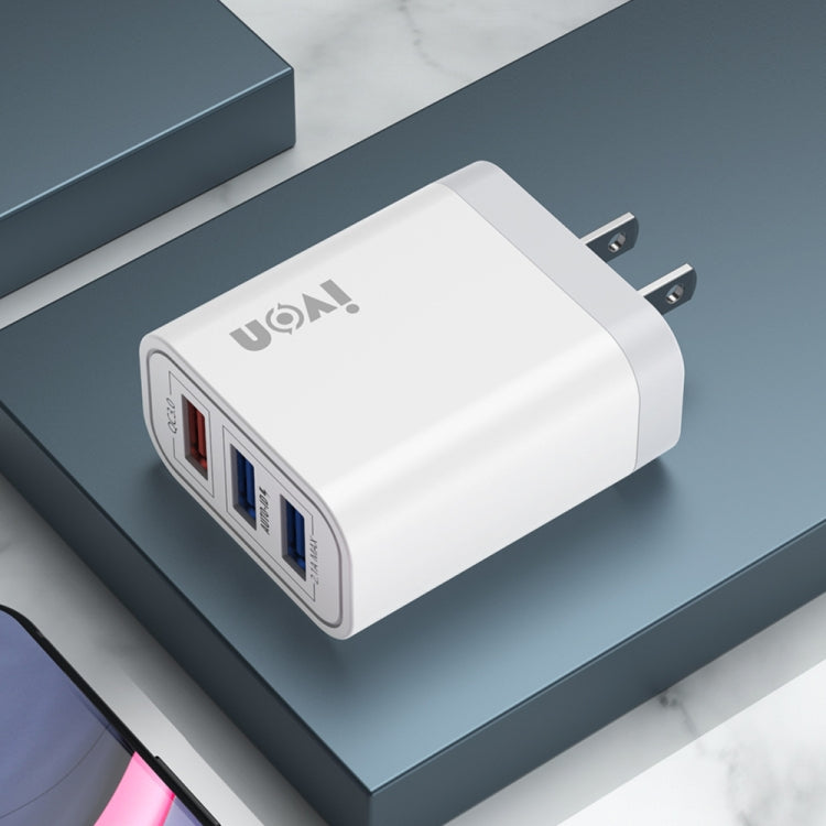 IVON AD37 5A QC 3.0 อุปกรณ์ชาร์จสำหรับเดินทางพอร์ต USB สามพอร์ต, ปลั๊ก US, AD37