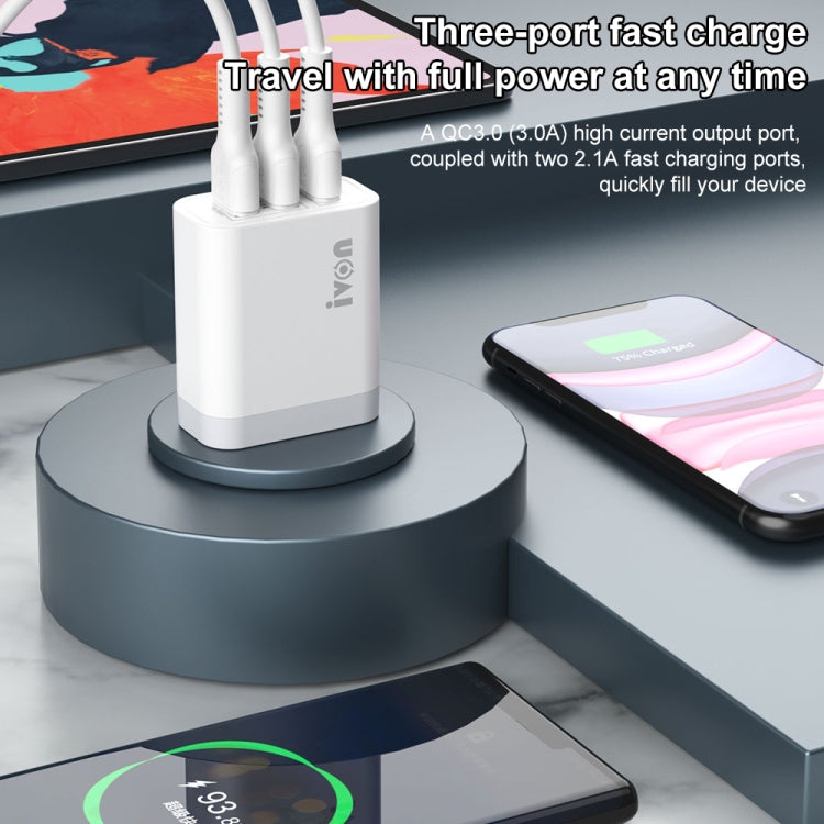 IVON AD37 5A QC 3.0 อุปกรณ์ชาร์จสำหรับเดินทางพอร์ต USB สามพอร์ต, ปลั๊ก US, AD37