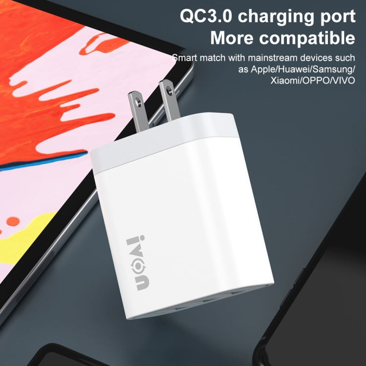 IVON AD37 5A QC 3.0 อุปกรณ์ชาร์จสำหรับเดินทางพอร์ต USB สามพอร์ต, ปลั๊ก US, AD37
