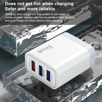 IVON AD37 5A QC 3.0 อุปกรณ์ชาร์จสำหรับเดินทางพอร์ต USB สามพอร์ต, ปลั๊ก US, AD37