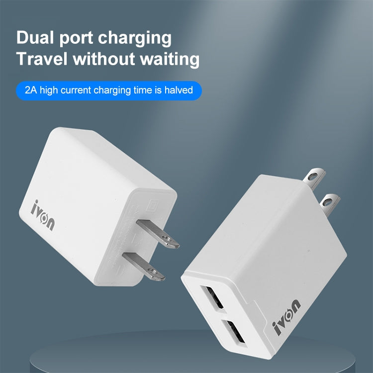IVON AD38 5V 2.1A อุปกรณ์ชาร์จสำหรับเดินทางพอร์ต USB คู่, ปลั๊ก US, AD38
