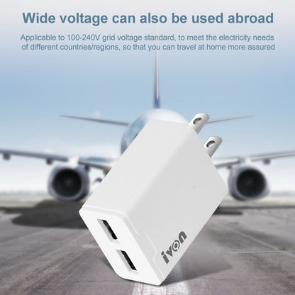 IVON AD38 5V 2.1A อุปกรณ์ชาร์จสำหรับเดินทางพอร์ต USB คู่, ปลั๊ก US, AD38