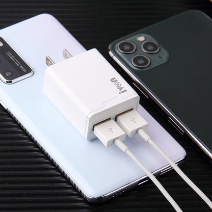 IVON AD38 5V 2.1A อุปกรณ์ชาร์จสำหรับเดินทางพอร์ต USB คู่, ปลั๊ก US, AD38
