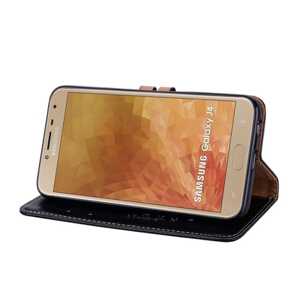 ซองหนังพลิกแนวนอนเนื้อน้ำมันขี้ผึ้งสไตล์ธุรกิจสำหรับ Galaxy J4 (เวอร์ชันสหภาพยุโรป) (2018) พร้อมตัวยึดและช่องเสียบการ์ดและกระเป๋าสตางค์, For Galaxy J4 (EU Version) (2018)