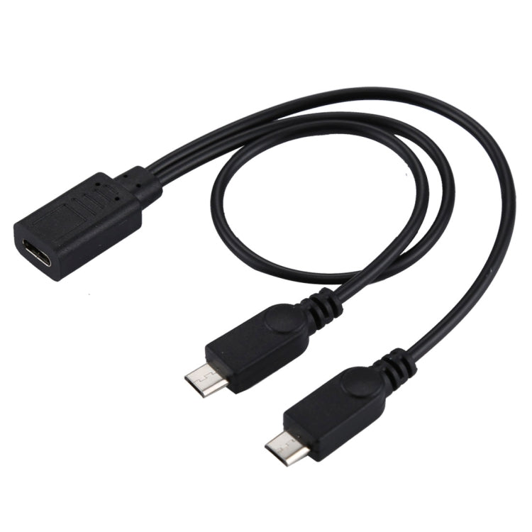USB-C / Type-C Female ถึง 2 x Micro USB Male Adapter Y Cable ความยาวรวม: ประมาณ 30 ซม