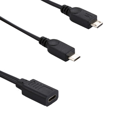 USB-C / Type-C Female ถึง 2 x Micro USB Male Adapter Y Cable ความยาวรวม: ประมาณ 30 ซม