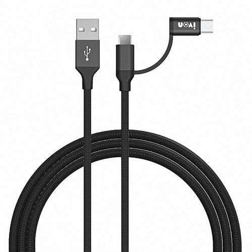 IVON CA52 2.4A USB เป็น TypeC + Micro USB 2 in 1 สายชาร์จซิงค์ข้อมูลความยาว: 1 ม., Type-C + Micro USB