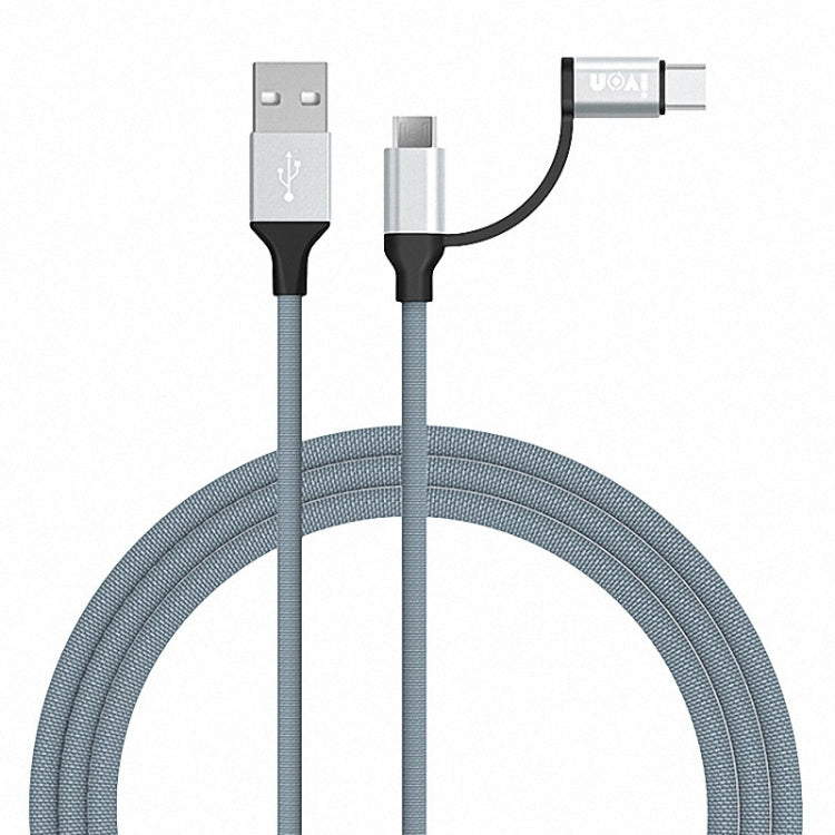 IVON CA52 2.4A USB เป็น TypeC + Micro USB 2 in 1 สายชาร์จซิงค์ข้อมูลความยาว: 1 ม., Type-C + Micro USB