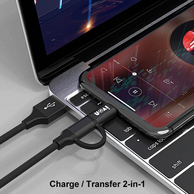 IVON CA52 2.4A USB เป็น TypeC + Micro USB 2 in 1 สายชาร์จซิงค์ข้อมูลความยาว: 1 ม., Type-C + Micro USB
