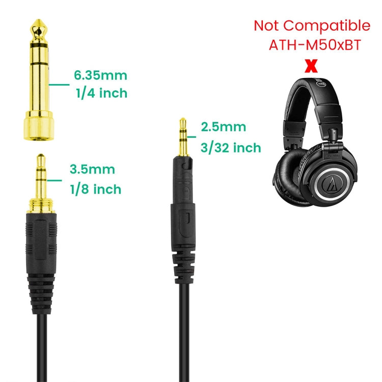 ZS0088 สำหรับ Audio-Technica ATH-M50X / ATH-M40X สายสัญญาณเสียงชุดหูฟังสปริง, ความยาวสายเคเบิล: 1.4 ม. - 3 ม., ZS0088