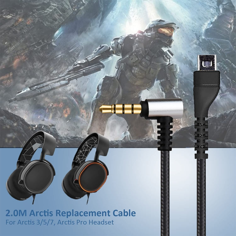 ZS0135 สำหรับสายสัญญาณเสียงหูฟัง SteelSeries Arctis 3/5/7, ความยาวสายเคเบิล: 2 ม., Audio Cable Black, Audio Cable Silver