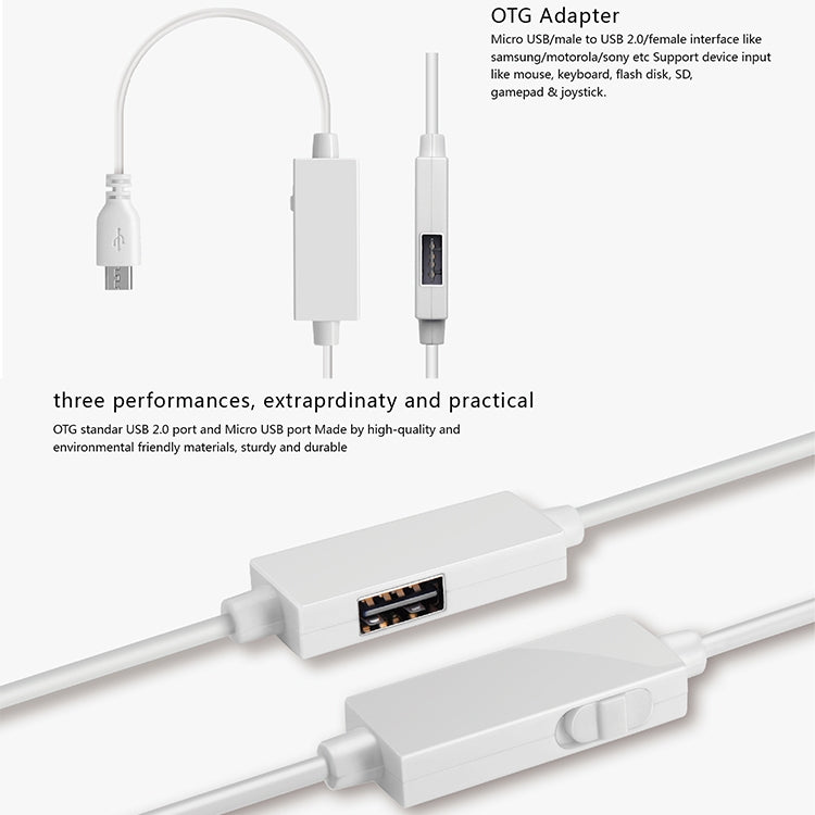 OTG-Y-03 USB 2.0 ชายกับไมโคร USB ชาย + หญิง USB OTG สายชาร์จข้อมูลสำหรับโทรศัพท์ Android / แท็บเล็ตที่มีฟังก์ชั่น OTG พร้อมสวิตช์ความยาว: 1.1 ม., with Switch Length: 1.1m