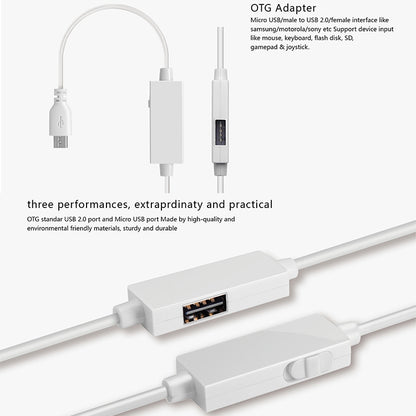 OTG-Y-03 USB 2.0 ชายกับไมโคร USB ชาย + หญิง USB OTG สายชาร์จข้อมูลสำหรับโทรศัพท์ Android / แท็บเล็ตที่มีฟังก์ชั่น OTG พร้อมสวิตช์ความยาว: 1.1 ม., with Switch Length: 1.1m