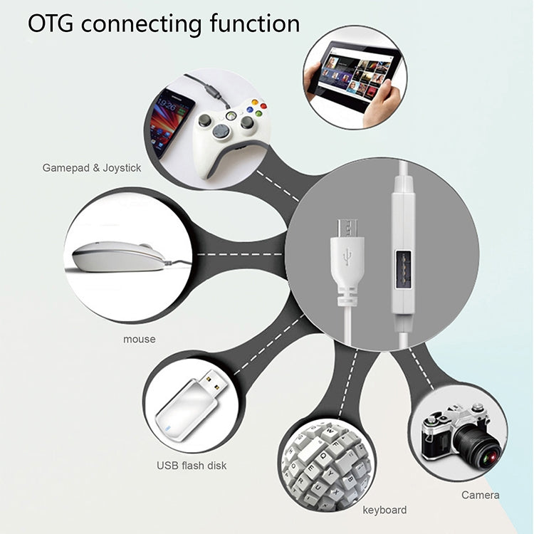 OTG-Y-03 USB 2.0 ชายกับไมโคร USB ชาย + หญิง USB OTG สายชาร์จข้อมูลสำหรับโทรศัพท์ Android / แท็บเล็ตที่มีฟังก์ชั่น OTG พร้อมสวิตช์ความยาว: 1.1 ม., with Switch Length: 1.1m