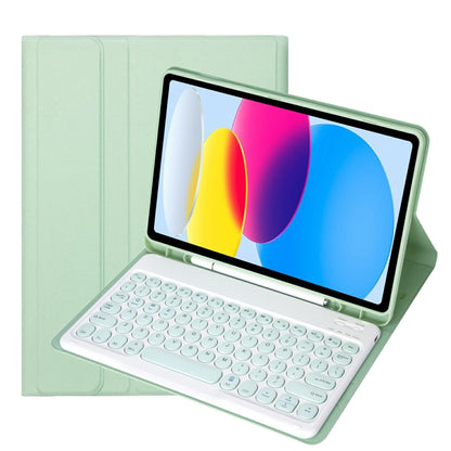 สำหรับ iPad 10th Gen 10.9 2022 YA10B Lambskin Texture บลูทูธคีย์บอร์ดหนังกรณีแท็บเล็ตพร้อมช่องใส่ปากกา, YA10B