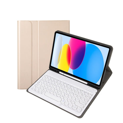 สำหรับ iPad 10th Gen 10.9 2022 YA10B Lambskin Texture บลูทูธคีย์บอร์ดหนังกรณีแท็บเล็ตพร้อมช่องใส่ปากกา, YA10B