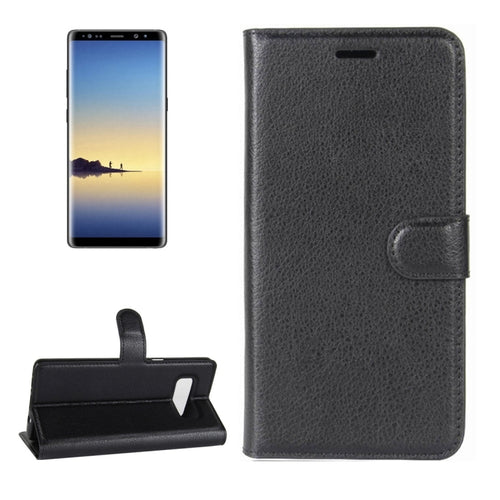 สำหรับ Galaxy Note 8 ซองหนังพลิกแนวนอนเนื้อลิ้นจี่พร้อมตัวยึดและช่องเสียบการ์ดและกระเป๋าสตางค์, For Galaxy Note 8