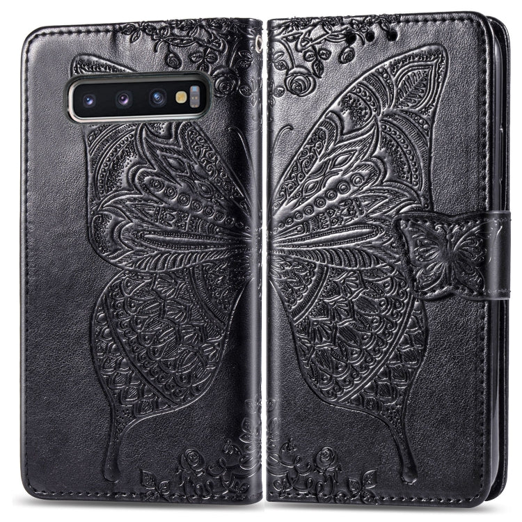Butterfly Love Flowers ซองหนังพลิกแนวนอนลายนูนสำหรับ Galaxy S10 พร้อมตัวยึดและช่องเสียบการ์ดและกระเป๋าสตางค์และเชือกเส้นเล็ก, For Galaxy S10
