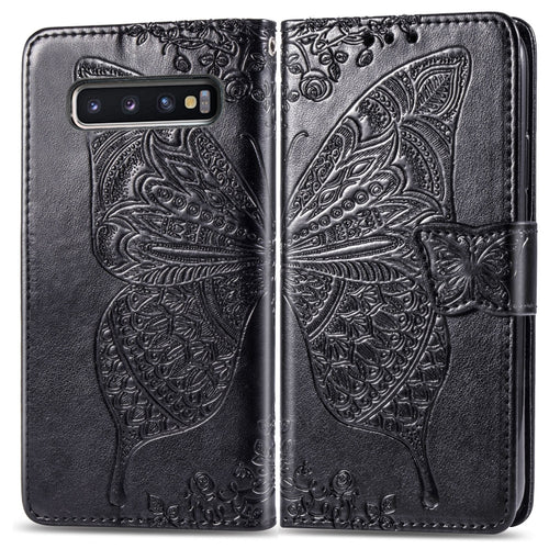 Butterfly Love Flowers ซองหนังพลิกแนวนอนลายนูนสำหรับ Galaxy S10 พร้อมตัวยึดและช่องเสียบการ์ดและกระเป๋าสตางค์และเชือกเส้นเล็ก, For Galaxy S10