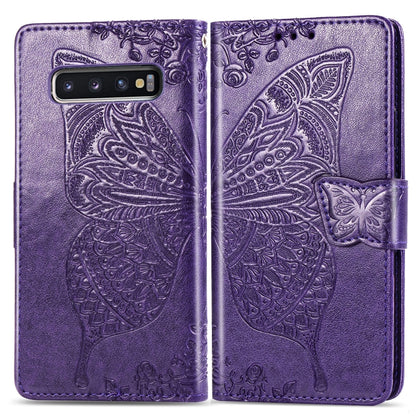 Butterfly Love Flowers ซองหนังพลิกแนวนอนลายนูนสำหรับ Galaxy S10 พร้อมตัวยึดและช่องเสียบการ์ดและกระเป๋าสตางค์และเชือกเส้นเล็ก, For Galaxy S10