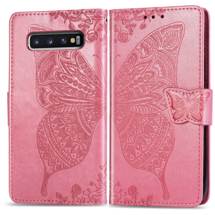 Butterfly Love Flowers ซองหนังพลิกแนวนอนลายนูนสำหรับ Galaxy S10 พร้อมตัวยึดและช่องเสียบการ์ดและกระเป๋าสตางค์และเชือกเส้นเล็ก, For Galaxy S10