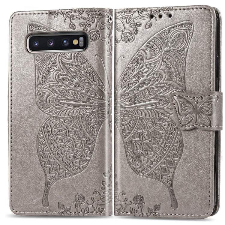 Butterfly Love Flowers ซองหนังพลิกแนวนอนลายนูนสำหรับ Galaxy S10 พร้อมตัวยึดและช่องเสียบการ์ดและกระเป๋าสตางค์และเชือกเส้นเล็ก, For Galaxy S10