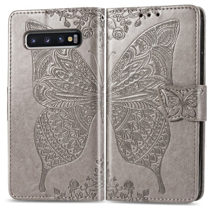 Butterfly Love Flowers ซองหนังพลิกแนวนอนลายนูนสำหรับ Galaxy S10 พร้อมตัวยึดและช่องเสียบการ์ดและกระเป๋าสตางค์และเชือกเส้นเล็ก, For Galaxy S10