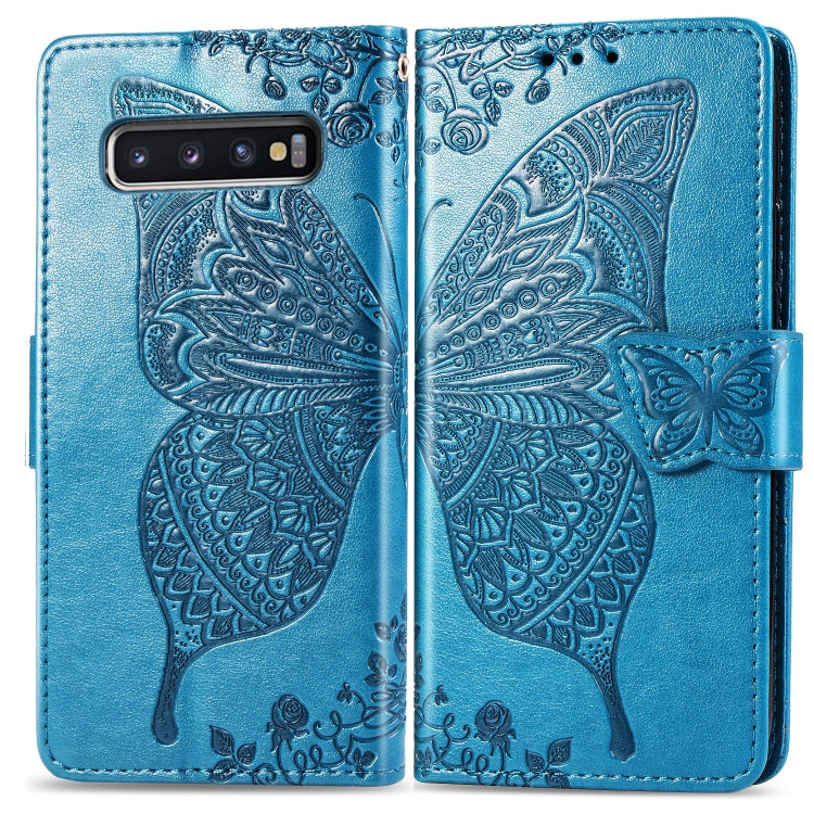 Butterfly Love Flowers ซองหนังพลิกแนวนอนลายนูนสำหรับ Galaxy S10 พร้อมตัวยึดและช่องเสียบการ์ดและกระเป๋าสตางค์และเชือกเส้นเล็ก, For Galaxy S10