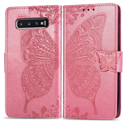 Butterfly Love Flowers ซองหนังพลิกแนวนอนลายนูนสำหรับ Galaxy S10+ พร้อมตัวยึดและช่องเสียบการ์ดและกระเป๋าสตางค์และเชือกเส้นเล็ก, For Galaxy S10+