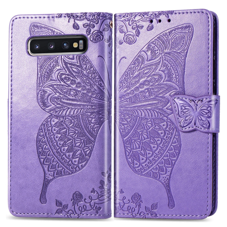 Butterfly Love Flowers ซองหนังพลิกแนวนอนลายนูนสำหรับ Galaxy S10+ พร้อมตัวยึดและช่องเสียบการ์ดและกระเป๋าสตางค์และเชือกเส้นเล็ก, For Galaxy S10+