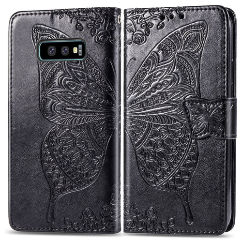 ผีเสื้อรักดอกไม้ลายนูนซองหนังพลิกแนวนอนสำหรับ Galaxy S10e พร้อมตัวยึดและช่องเสียบการ์ดและกระเป๋าสตางค์และเชือกเส้นเล็ก, For Galaxy S10e