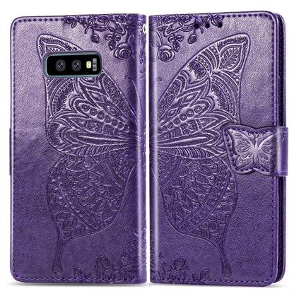 ผีเสื้อรักดอกไม้ลายนูนซองหนังพลิกแนวนอนสำหรับ Galaxy S10e พร้อมตัวยึดและช่องเสียบการ์ดและกระเป๋าสตางค์และเชือกเส้นเล็ก, For Galaxy S10e