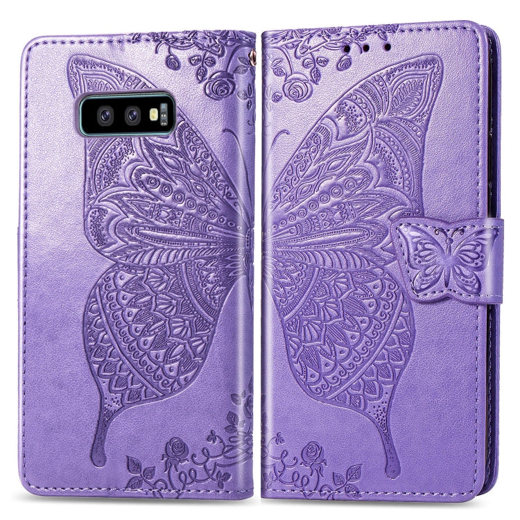 ผีเสื้อรักดอกไม้ลายนูนซองหนังพลิกแนวนอนสำหรับ Galaxy S10e พร้อมตัวยึดและช่องเสียบการ์ดและกระเป๋าสตางค์และเชือกเส้นเล็ก, For Galaxy S10e