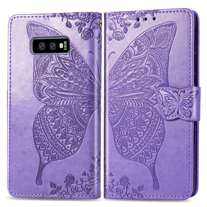 ผีเสื้อรักดอกไม้ลายนูนซองหนังพลิกแนวนอนสำหรับ Galaxy S10e พร้อมตัวยึดและช่องเสียบการ์ดและกระเป๋าสตางค์และเชือกเส้นเล็ก, For Galaxy S10e