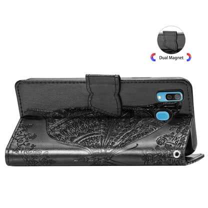 ผีเสื้อรักดอกไม้ลายนูนซองหนังพลิกแนวนอนสำหรับ Galaxy A40 พร้อมตัวยึดและช่องเสียบการ์ดและกระเป๋าสตางค์และเชือกเส้นเล็ก, For Galaxy A40