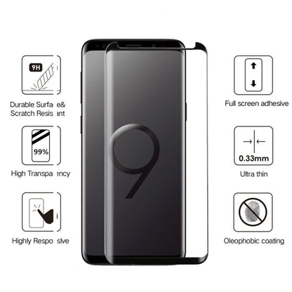 สำหรับ Galaxy S9 + 0.33 มิลลิเมตร 9 H ความแข็งพื้นผิว 3D ขอบโค้งป้องกันรอยขีดข่วนไม่เต็มหน้าจอ HD เต็มกาวป้องกันหน้าจอแก้ว, For Galaxy S9+ Fully Adhesive
