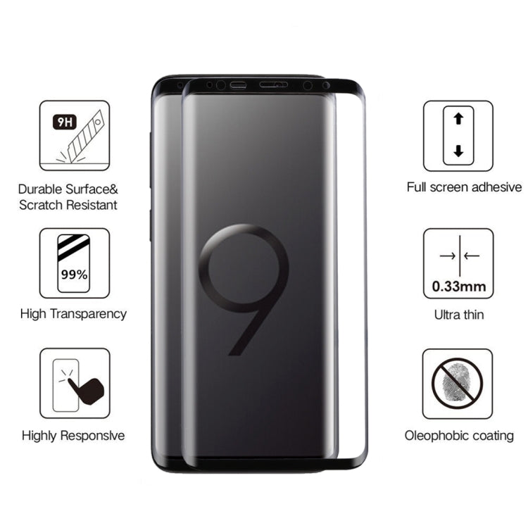 สำหรับ Galaxy S9 0.33 มิลลิเมตร 9 H ความแข็งพื้นผิว 3D ขอบโค้งป้องกันรอยขีดข่วนแบบเต็มหน้าจอ HD เต็มกาวป้องกันหน้าจอแก้ว, For Galaxy S9