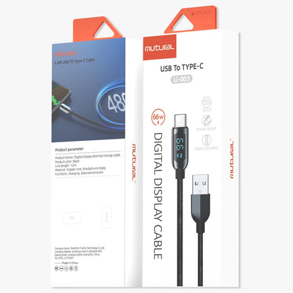 Mutural Li-CC003 1.2m 66W Digital Display USB to Type-C สายชาร์จข้อมูล, USB to Type-C