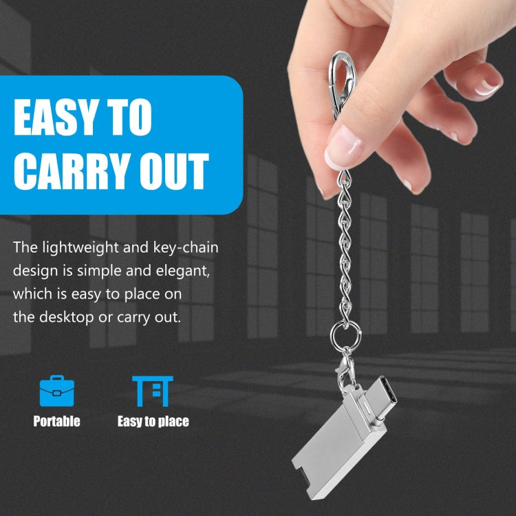 มินิอลูมิเนียมอัลลอยด์ USB 2.0 หญิงกับอะแดปเตอร์เชื่อมต่อพอร์ตชาย USB-C / Type-C พร้อมโซ่