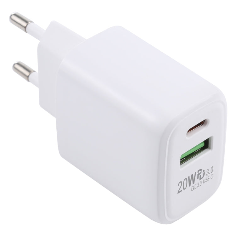 LZ-215A+C 20W QC 3.0 USB PD 3.0 USB-C / Type-C ที่ชาร์จสำหรับเดินทางชาร์จเร็ว, ปลั๊ก EU, EU Plug